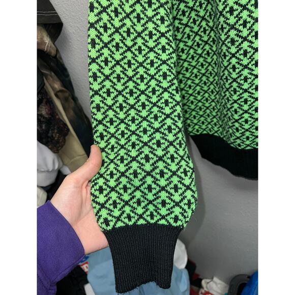 Vintage Obermeyer Ski Sweater 1/4 Zip Apres Ski Wool Kess Green purple 90s 80s M - Picture 5 of 11